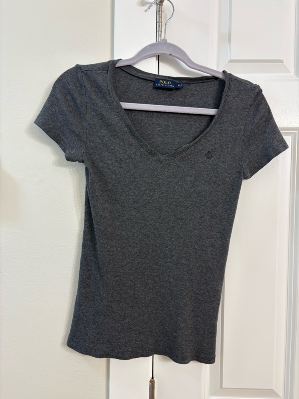 Ralph Lauren Women's Dark Gray V-Neck Short Sleeve Tee